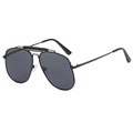 Classic aviator sunglasses with black double-bridge metal frame and dark lenses - Black Frame Grey Lens