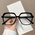 Classic large square black glasses with thick frames for a slimming face effect - Black Frame Clear Lens