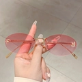 Lunettes de soleil sans monture roses avec verres dégradés et détail lettre F strass - Rose Dégradé