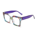 Occhiali anti-luce blu con montatura quadrata colorata e stanghette viola trasparenti - Montatura a Righe Rosa Viola