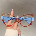 Occhiali anti luce blu cat-eye con montatura sfumata tricolore e motivo leopardato sopra - Montatura Superiore Arancione a Righe Inferiore Rosa Stanghette Blu