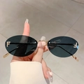 Lunettes de soleil sans monture à la mode avec cadre doré et détails en cristal F - Gris Noir