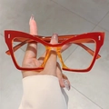 Occhiali cat eye oversize con sfumatura rossa e lenti anti-luce blu alla moda - Montatura Tè Giallo e Rosso Giuggiola Lente Chiara
