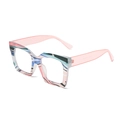 Occhiali quadrati chic con montatura a motivi colorati astratti e aste rosa - Montatura a Righe Nero Blu Rosa