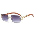 Rahmenlose quadratische Sonnenbrille mit lila Verlaufslinsen und goldenen Holzbügeln - Goldene Akzente Doppelte Graue Gläser