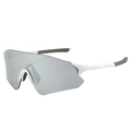 Gafas de sol deportivas blancas con lentes grises para ciclismo y protección UV - Lente Plateada Montura Blanca