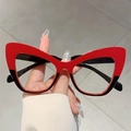 Gafas de ojo de gato con filtro de luz azul y montura vintage en rojo y negro - Marco Rojo y Negro Lentes Transparentes