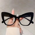 Retro black cat-eye glasses with glossy frames and oversized anti-blue light lenses - Black Frame Clear Lens