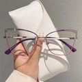 Occhiali anti luce blu cat-eye con montatura in metallo argento e dettagli rosa - Montatura Argento Viola e Rosso Rosa
