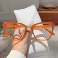 Chic cat-eye blue light glasses in transparent orange with gold metal accents - Orange Frame Clear Lens