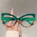 Montatura cat-eye con marmo verde e motivo tartarugato, modello TR-P5224 - Montatura Leopardata Verde Stanghette Verdi