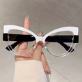 Cat eye anti-blue light glasses with black and white two-tone frames and clear lenses - White Upper Transparent Lower Frame Black Legs