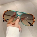 Occhiali da sole retrò aviator leopardati con dettaglio a doppio ponte verde acqua - Montura Tartarugata Verde Lenti Verde Giallo