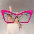 Occhiali cat-eye oversize chic con montatura bicolore rosa acceso e grigio-blu chiaro - Montatura Grigia e Rosso Rosa Lente Chiara