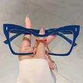 Blue and pink two-tone oversized cat eye glasses frame with stylish rivet accents - Transparent Pink and Royal Blue Frame Clear Lens