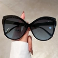 Chic black oversized butterfly sunglasses with dark grey gradient lenses and thick frame - Black Frame Grey Blue Lens