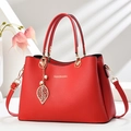 Red lychee pattern leather tote bag with gold hardware and removable shoulder strap - Burgundy