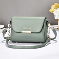 Elegant bean green faux leather shoulder bag with gold trim and white resin chain detail - Fashion Letter Buckle / Dark Green