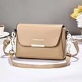 Elegant khaki flap crossbody bag with fashion lettering and white acrylic chain strap - Fashion Letter Buckle / Khaki