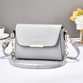 Minimalist light blue PU leather shoulder bag with gold hardware and acrylic chain - Fashion Letter Buckle / Gray