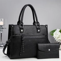 Détail du grand sac cabas en cuir noir texturé avec pochette assortie et finitions argentées - Noir
