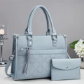Grand sac à main bleu clair et pochette assortie avec texture géométrique tressée - Bleu