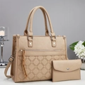 Grand sac à main beige avec pochette assortie et détails texturés à motif losange - Khaki