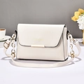 Creamy white minimalist single shoulder bag with gold metal chain and flap closure - Fashion Letter Buckle / Off White
