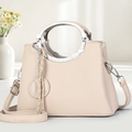 Sac à main beige élégant avec poignées rondes en métal et bandoulière amovible pour femmes - Khaki Clair