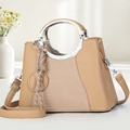 Borsa a tracolla kaki minimalista con manici tondi in metallo e dettagli tessuti - Cachi