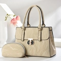Off-white textured handbag and pouch set with gold lock buckle and marble pattern - Off-white