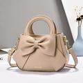 Sac à main élégant en cuir beige avec nœud, finitions dorées et bandoulière amovible - Khaki