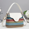 Colorful striped woven crossbody bag with white leather flap and gold hardware accents - Off-white