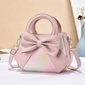 Pink gradient top handle handbag with 3D bow and floral clover embossing detail - Pink