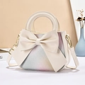 Gradient gradient leather handbag with large 3D bow and floral embossing for women - Off-white