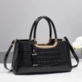 Classic black crocodile pattern tote bag with gold hardware and top handles for women - Black