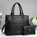 Set borsa a mano e pochette in pelle nera martellata con cordino intrecciato moda - Nero