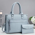 Borsa a tracolla in ecopelle con trama litchi blu nebbia e cordino intrecciato - Blu