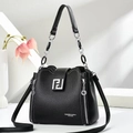 Elegant black lychee grain leather handbag with silver hardware and chic chain strap - Black