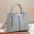 Gray embroidered leather handbag with daisy detail and adjustable shoulder strap - Gray