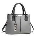 Chic grey and black leather tote bag with lychee texture and adjustable shoulder strap - 30.5x13x23cm / Gray