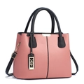 Chic pink and black leather tote bag with gold hardware and spacious commuting design - 30.5x13x23cm / Pink