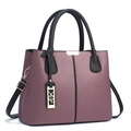 Deep purple lychee grain leather tote bag with black handles and gold-tone hardware - 30.5x13x23cm / Purple