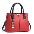 Red pebbled leather tote bag with black handles and gold hardware for women - 30.5x13x23cm / Red