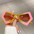Gafas de sol de mariposa geométricas de gran tamaño con montura degradada rosa y amarilla - Montura Rosa Amarilla Lente Marrón