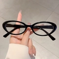 Classic black oval glasses with anti-blue light clear lenses in a minimalist retro frame - Black Frame