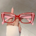 Chic red and pink cat-eye glasses frame with stylish linear patterns for daily fashion - Red Frame Pink Legs White Pink Lines