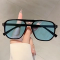 Retro square oversized sunglasses with black frames and ocean blue lenses for women - Black Frame Blue Lens