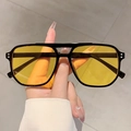 Retro square sunglasses with black frame, yellow lenses, and decorative metal rivets - Black Frame Yellow Lens