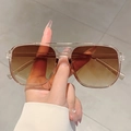 Vintage oversized square sunglasses with transparent pink frame and gradient brown lenses - Transparent Tea Frame Gradient Tea Lens
